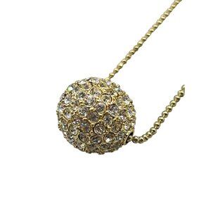 Rhinestones Bead Necklace Sliding Single Bead on Ball Chain Gold Tone Metal